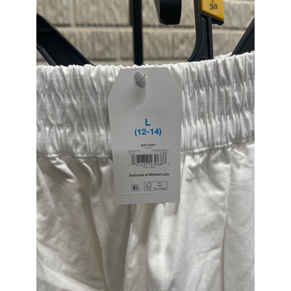 Time and Tru White Midi Skirt Elastic Waist Linen Blend Womens Large 12-14 NEW - Picture 2 of 2